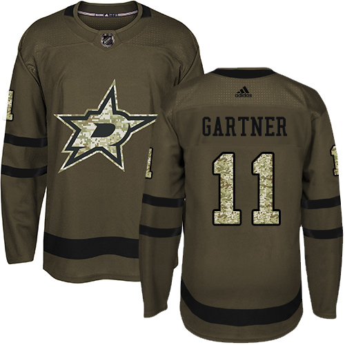 Herren Dallas Stars Eishockey Trikot Mike Gartner #11 Authentic Grün Salute to Service